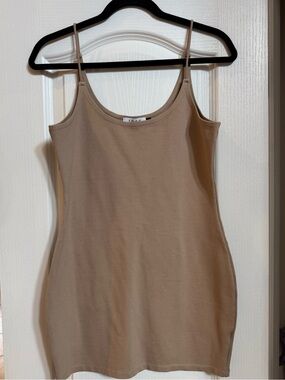 Classic Beige Spaghetti-Strap Mini Dress